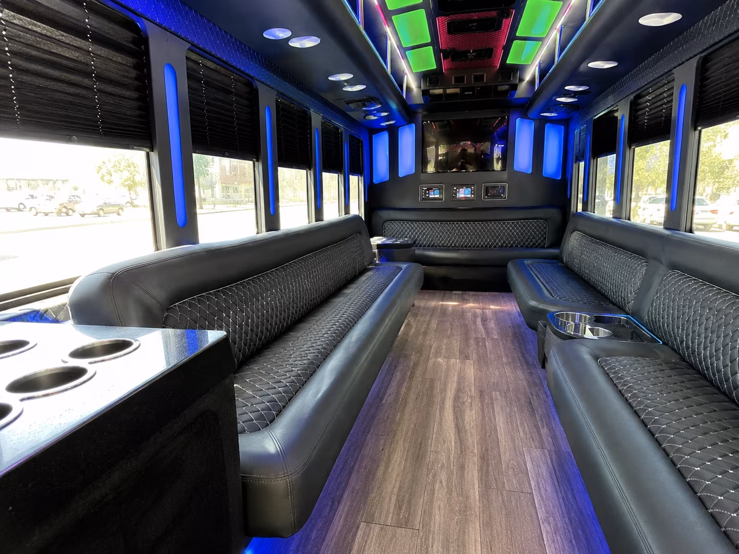 caldwell 15 passenger party bus inside