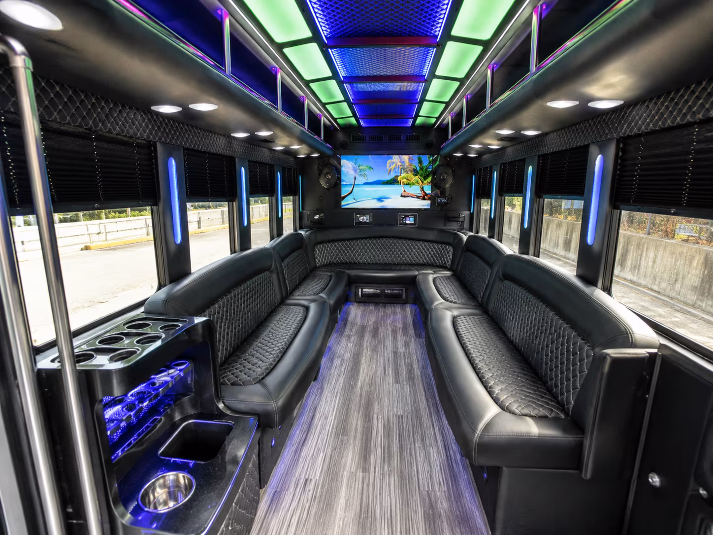 caldwell 18 passenger party bus inside