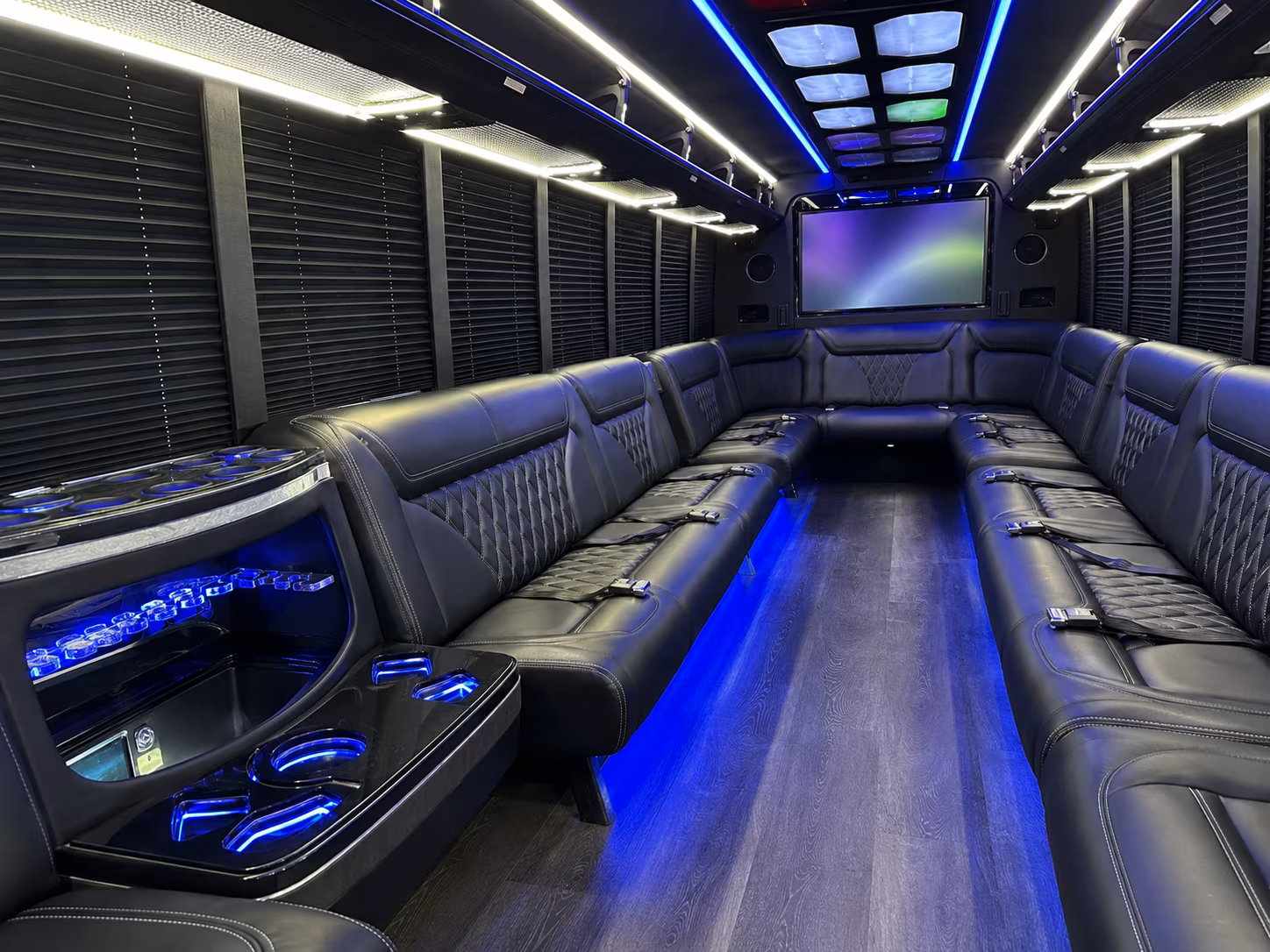 caldwell 20 passenger party bus inside