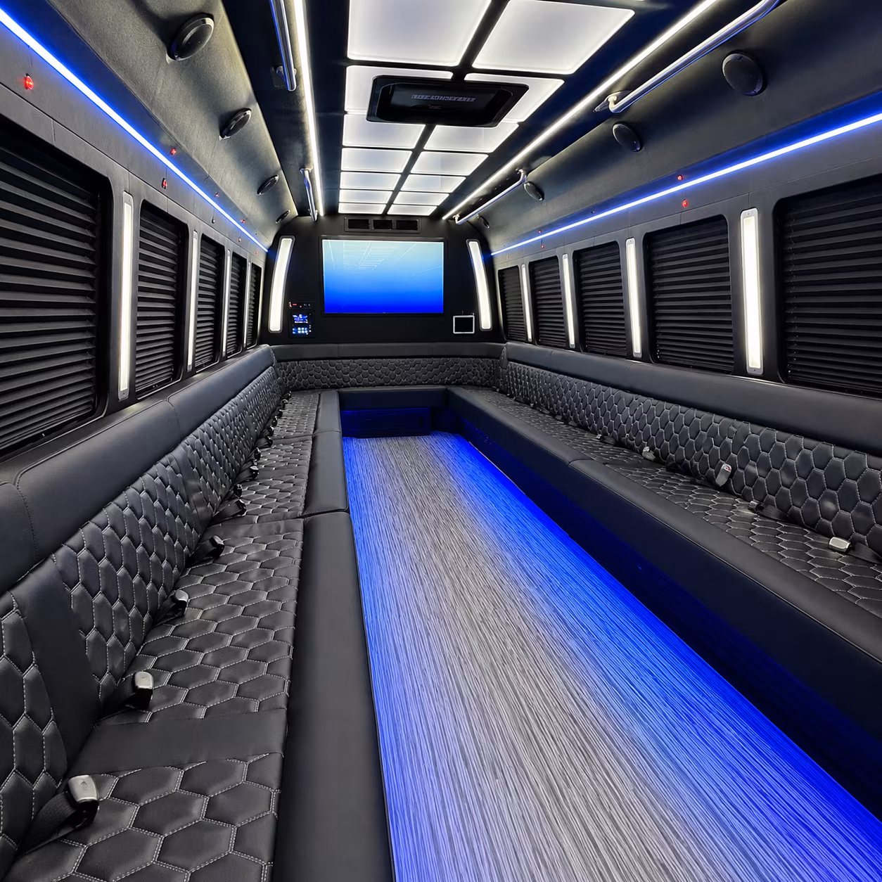 caldwell 50 passenger party bus inside